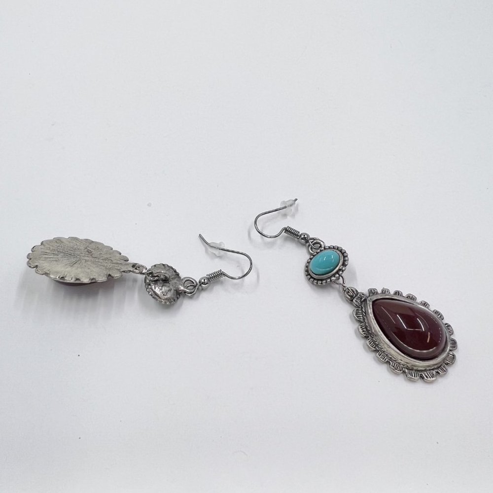 New / Hand Crafted - Southwestern Vibes Turquoise & Dark Red Dangle Earrings - Picture 6 of 6
